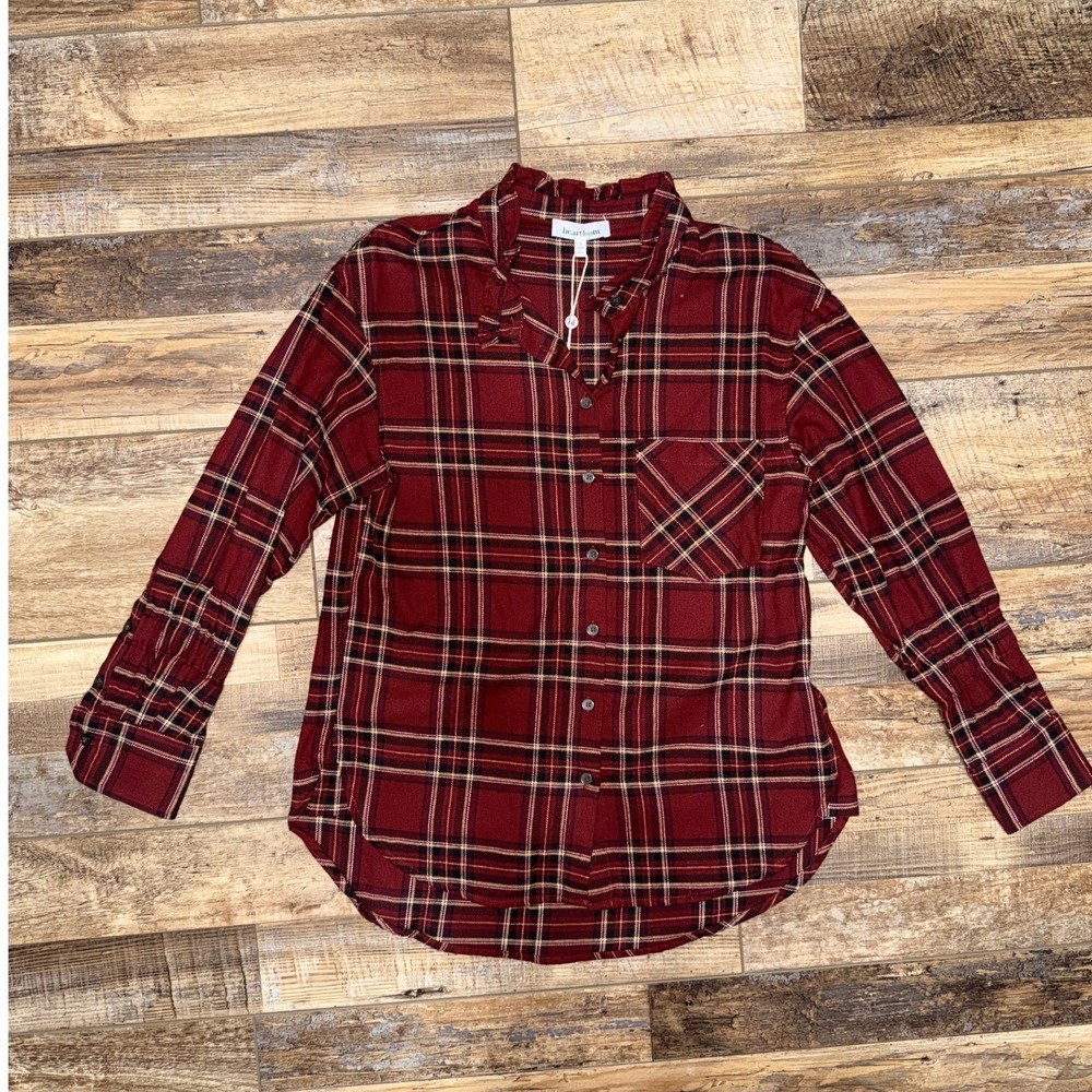 Heartloom Burgundy Plaid Flannel‎ Long Sleeve Button Up Shirt Women's Small